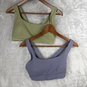 Athleta Ribbed Sports Bra Tank Top Green Lavender Women Size S